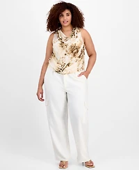 Bar Iii Plus Size Printed Chiffon Cowlneck Sleeveless Top, Exclusively at Macy's