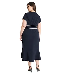 Maggy London Plus Size Contrast-Trim Tie-Waist Midi Dress