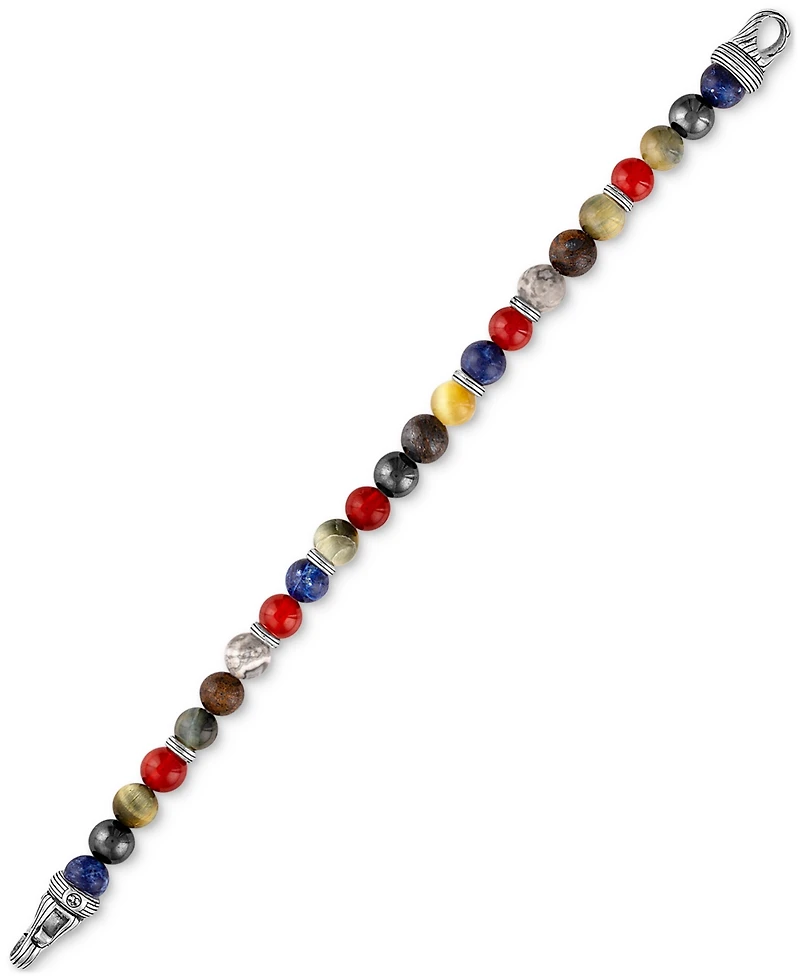 Esquire Men's Jewelry Multi-Stone Beaded Bracelet in Sterling Silver, Exclusively at Macy's