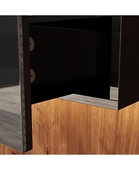 Wall-mounted Tv stand with five drawers, media console with two cabinets, entertainment center in black wood