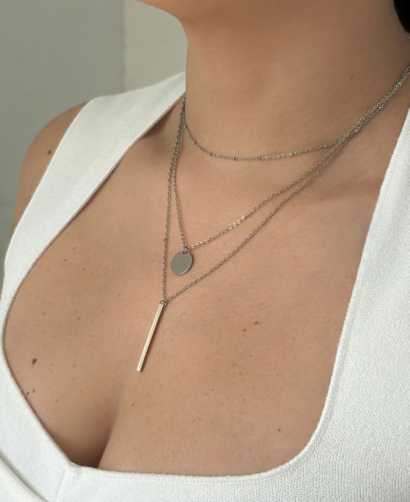 Adornia Tarnish Resistant Silver Layered Pendant Necklace Set