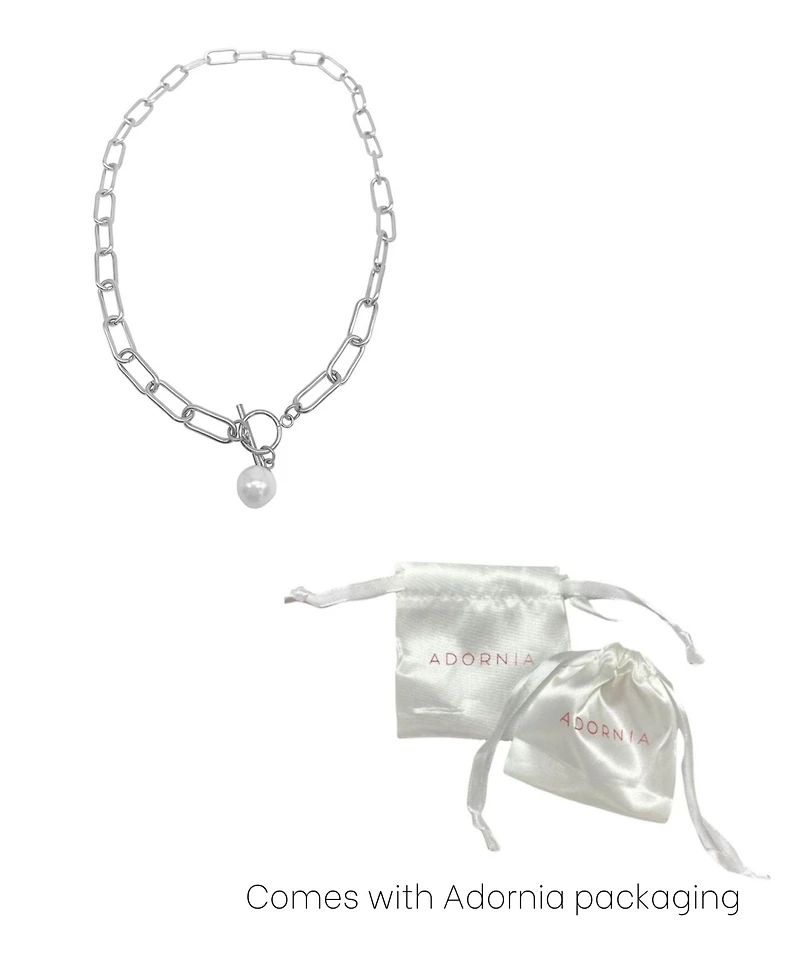 Adornia Tarnish Resistant Silver Pearl Paper Clip Toggle Necklace