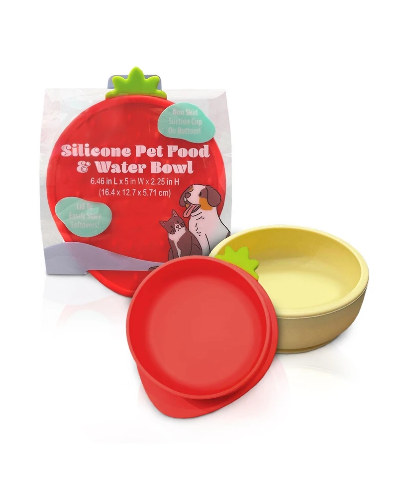 P.t. Supply Co. Red Small Strawberry Shaped Silicone Pet Bowl with Non-Slip Suction Base