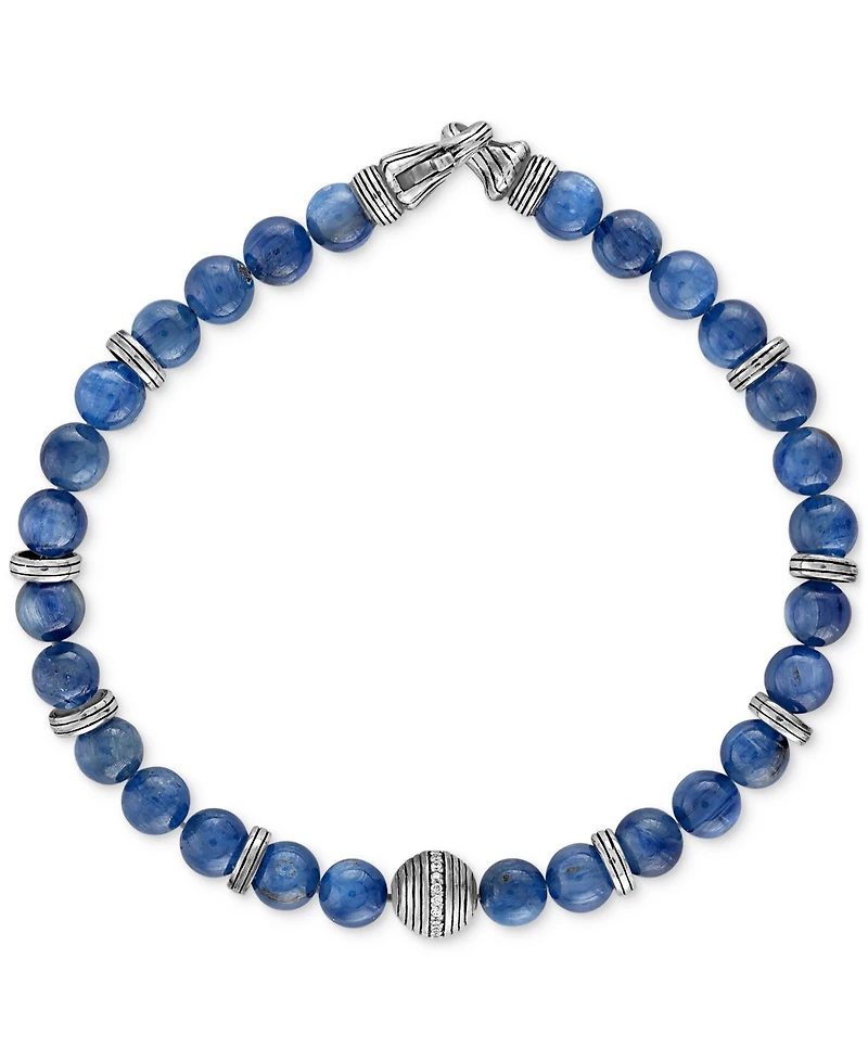 Esquire Men's Jewelry Kyanite & Diamond (1/10 ct. t.w.) Bead Bracelet in Sterling Silver, Exclusively at Macy's