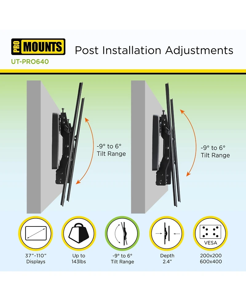 ProMounts Premium Tilting Tv Wall Mount for 37" to 110" TVs Up to 143lbs