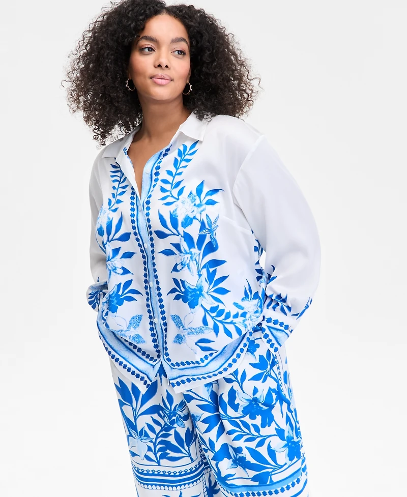 I.n.c. International Concepts Plus Floral-Print Blouse, Exclusively at Macy's