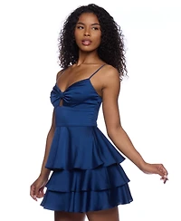 B Darlin Juniors' Satin Three-Tiered Mini Dress