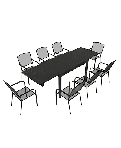 9-Piece Outdoor Dining Set with Aluminum Extendable Table 53"- 106" and Dining Chair