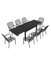 9-Piece Outdoor Dining Set with Aluminum Extendable Table 53"- 106" and Dining Chair