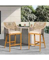 Bar Stools Set of 2 with Arm and Backrest, Outdoor Counter Height Chairs Cushion, Aluminum Tall stools-Rounded Backre
