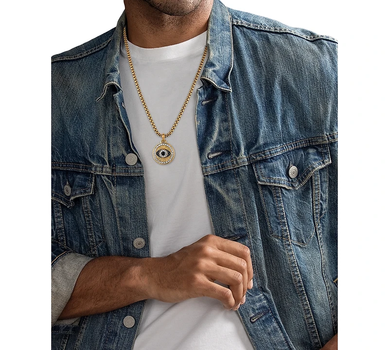 Esquire Men's Jewelry Lab-Created Blue Sapphire (1/4 ct. t.w.) & Diamond (1/4 ct. t.w.) Evil Eye 22" Pendant in 14k Gold Plated Sterling Silver, Exclu