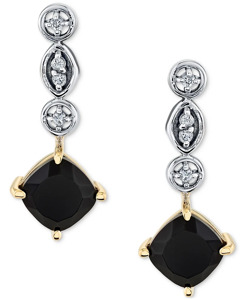 Onyx & Diamond Accent Square Drop Earrings in 10k Gold