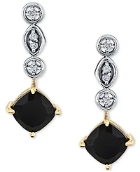 Onyx & Diamond Accent Square Drop Earrings in 10k Gold
