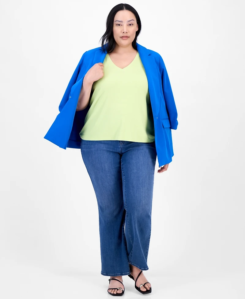 I.n.c. International Concepts Plus V-Neck Ribbed Knit Top, Exclusively at Macy's