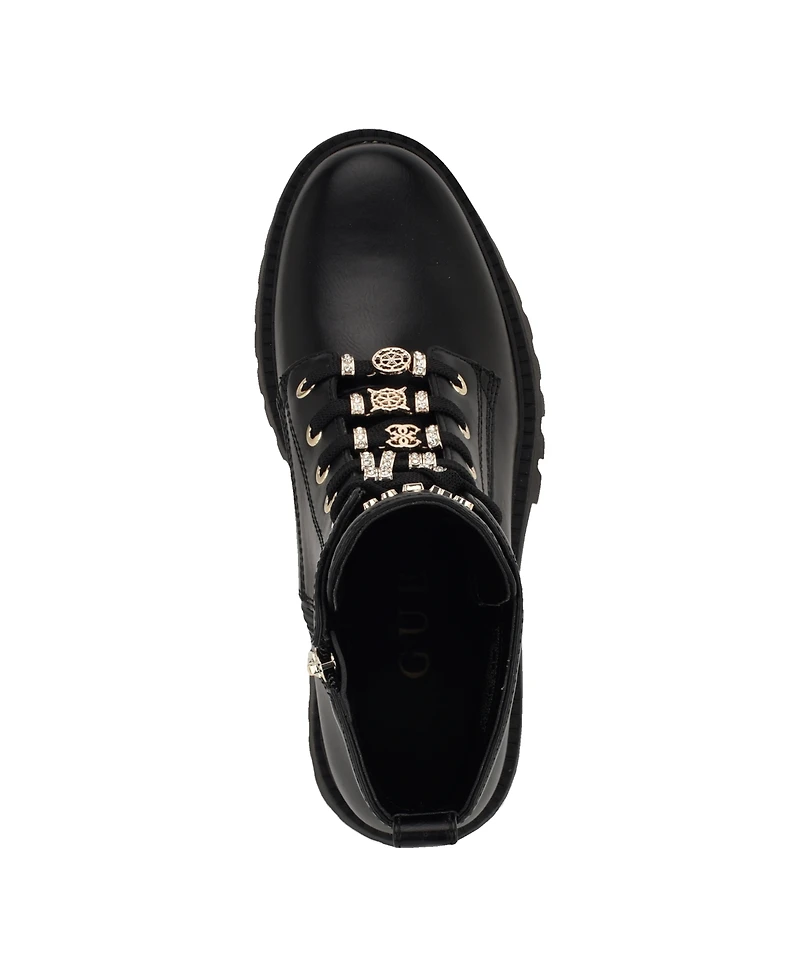 Guess Women's Fionaa Charms Lace-Up Lug Sole Combat Boots