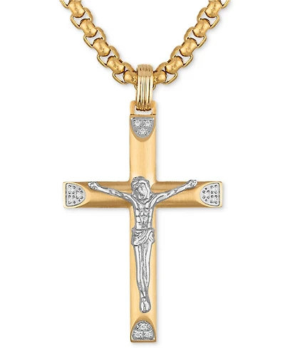 Esquire Men's Jewelry Diamond Crucifix 22" Pendant Necklace (1/20 ct. t.w.) in Stainless Steel & Gold-Tone Ion-Plate, Exclusively at Macy's