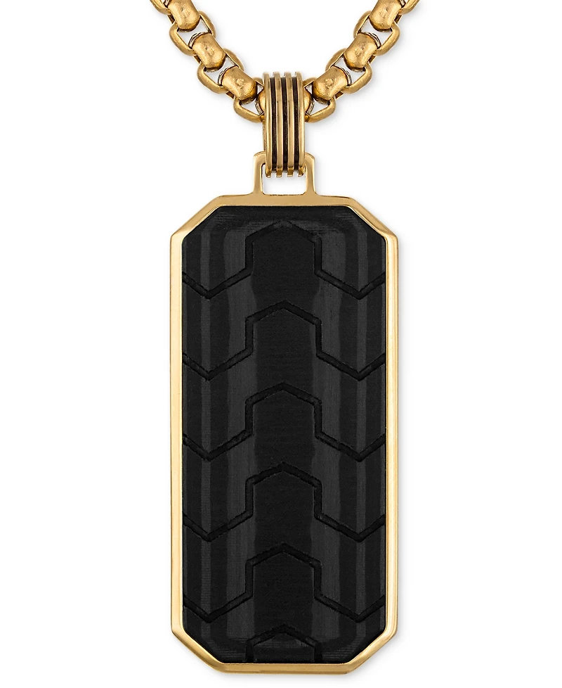 Esquire Men's Jewelry Carbon Fiber Dog Tag 22" Pendant Necklace in Black & Gold-Tone Ion Plated Stainless Steel, Exclusively at Macy's