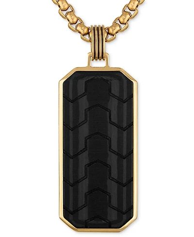 Esquire Men's Jewelry Carbon Fiber Dog Tag 22" Pendant Necklace in Black & Gold-Tone Ion Plated Stainless Steel, Exclusively at Macy's