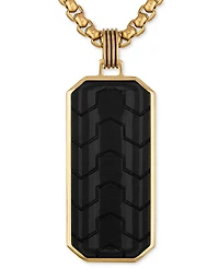 Esquire Men's Jewelry Carbon Fiber Dog Tag 22" Pendant Necklace in Black & Gold-Tone Ion Plated Stainless Steel, Exclusively at Macy's