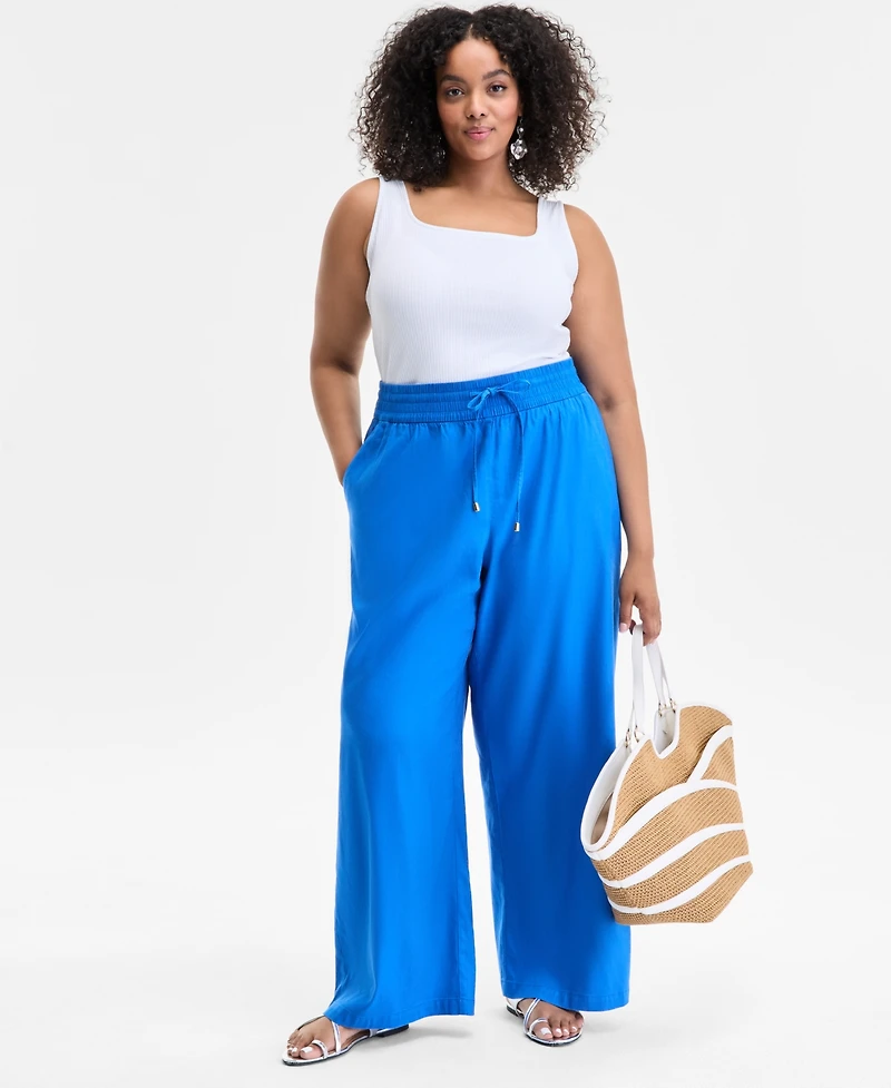 I.n.c. International Concepts Plus Size Solid Drawstring Wide-Leg Pants, Exclusively at Macy's