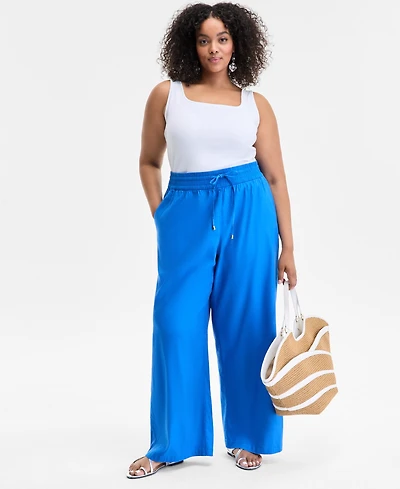 I.n.c. International Concepts Plus Solid Drawstring Wide-Leg Pants, Exclusively at Macy's