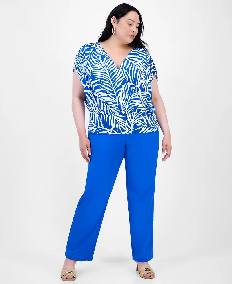 INC Plus Printed Ruched Surplice-Neck Top, Exclusively at Macy's