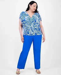 INC Plus Printed Ruched Surplice-Neck Top, Exclusively at Macy's
