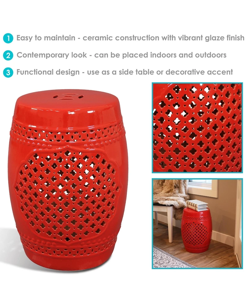 Marrakesh Lattice Ceramic Decorative Garden Stool - 17.75"