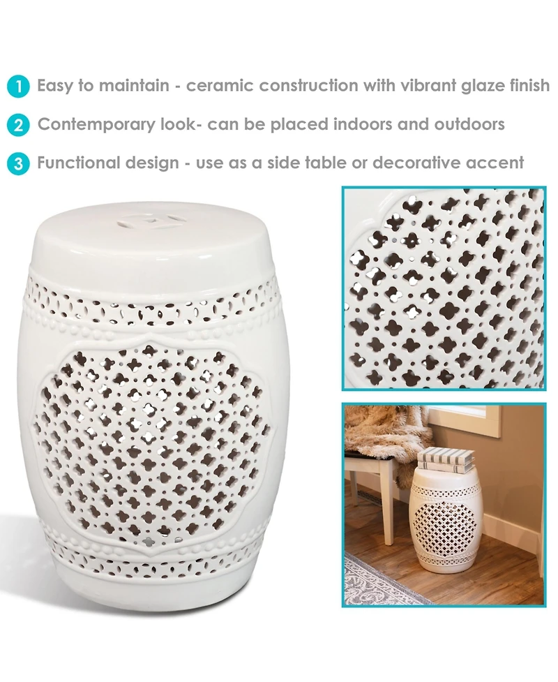 Marrakesh Lattice Ceramic Decorative Garden Stool - 17.75"