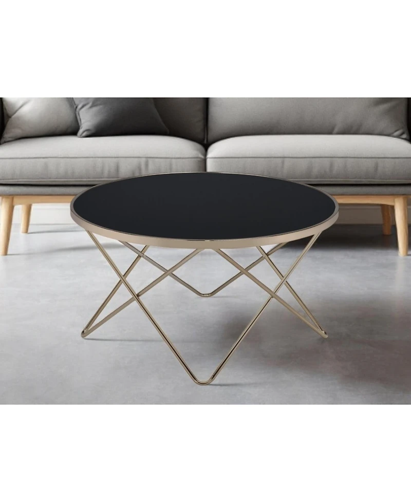 Stylish Champagne Coffee Table with Frosted Glass Top and Metal Base