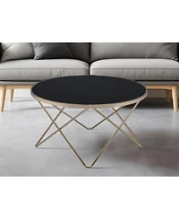 Stylish Champagne Coffee Table with Frosted Glass Top and Metal Base
