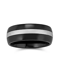 Bling Jewelry Simple Black Grey Inset Stripe Couples Titanium Band Ring Comfort Fit 8MM