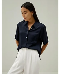 Women's Half-Placket Short Sleeve Button Up Shirt