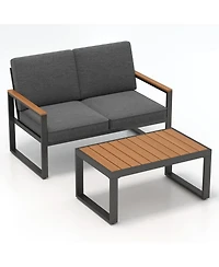 Gymax 2 Pcs Patio Aluminum Furniture Set Cushioned Sectional Sofa w/ Coffee Table