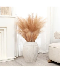 LuxenHome Beige Ribbed Round 15.2-Inch Tall MgO Vase