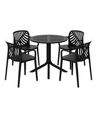 5-Piece Outdoor Resin Round Patio Dining Table Set with Modern Stackable Chairs