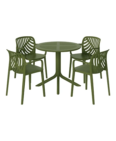 5-Piece Outdoor Resin Round Patio Dining Table Set with Modern Stackable Chairs