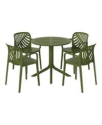 5-Piece Outdoor Resin Round Patio Dining Table Set with Modern Stackable Chairs