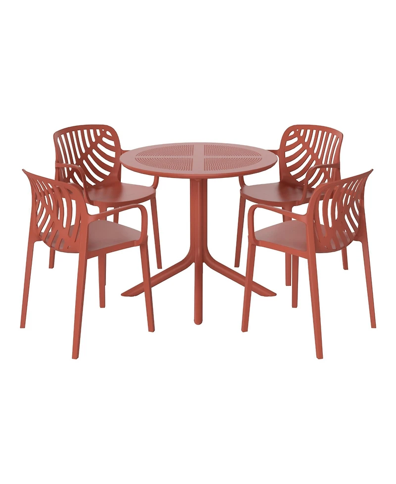 5-Piece Outdoor Resin Round Patio Dining Table Set with Modern Stackable Chairs