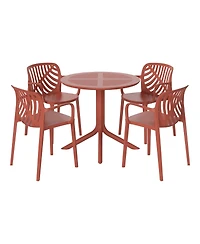 5-Piece Outdoor Resin Round Patio Dining Table Set with Modern Stackable Chairs