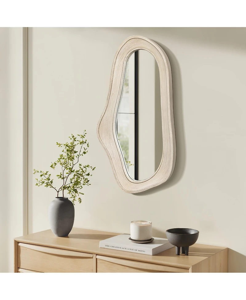 LuxenHome Natural Wood Framed Oval Irregular Wall Mirror, Accent and Vanity