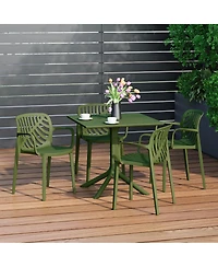 5-Piece Outdoor Resin Square Patio Dining Table Set with Modern Stackable Chairs
