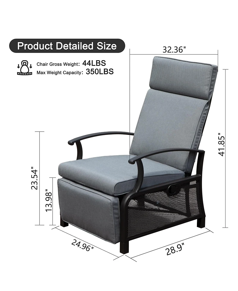 Adjustable Patio Recliner Chair Metal Outdoor Lounge Chair with Flip Table Push Back, Adjustable Angle, 6.8'' Removable Cushions, Beige