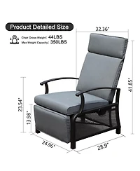 Adjustable Patio Recliner Chair Metal Outdoor Lounge Chair with Flip Table Push Back, Adjustable Angle, 6.8'' Removable Cushions, Beige