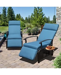 Adjustable Patio Recliner Chair Metal Outdoor Lounge with Flip Table Push Back, Angle, 6.8'' Removable Cushions, Beige