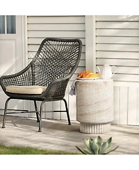 LuxenHome Travertine-Style Round Ribbed MgO Side Table