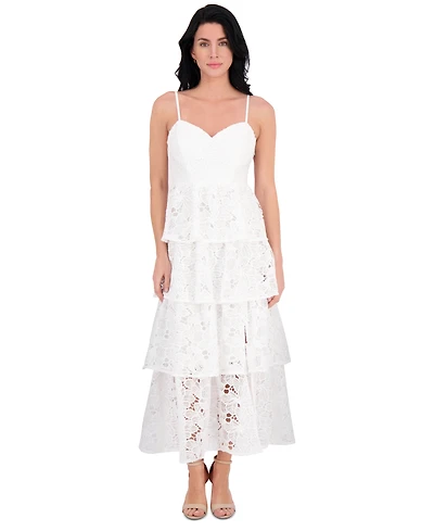Siena Women's Embroidered-Lace Ruffle-Tiered Dress