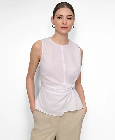 Dkny Women's Poplin Ruched Side-Twist Sleeveless Top