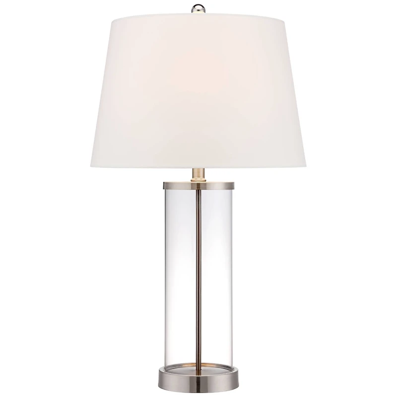 360 Lighting Modern Table Lamp with Usb and Ac Power Outlet Workstation Charging Base 26.25" High Fillable Clear Glass Drum Shade Living Room