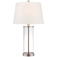 360 Lighting Modern Table Lamp with Usb and Ac Power Outlet Workstation Charging Base 26.25" High Fillable Clear Glass Drum Shade Living Room